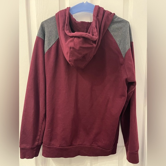 Forever 21 Men Hoodie Sweatshirt -Burgundy/Maroon with Grey Blocks - Picture 8 of 8